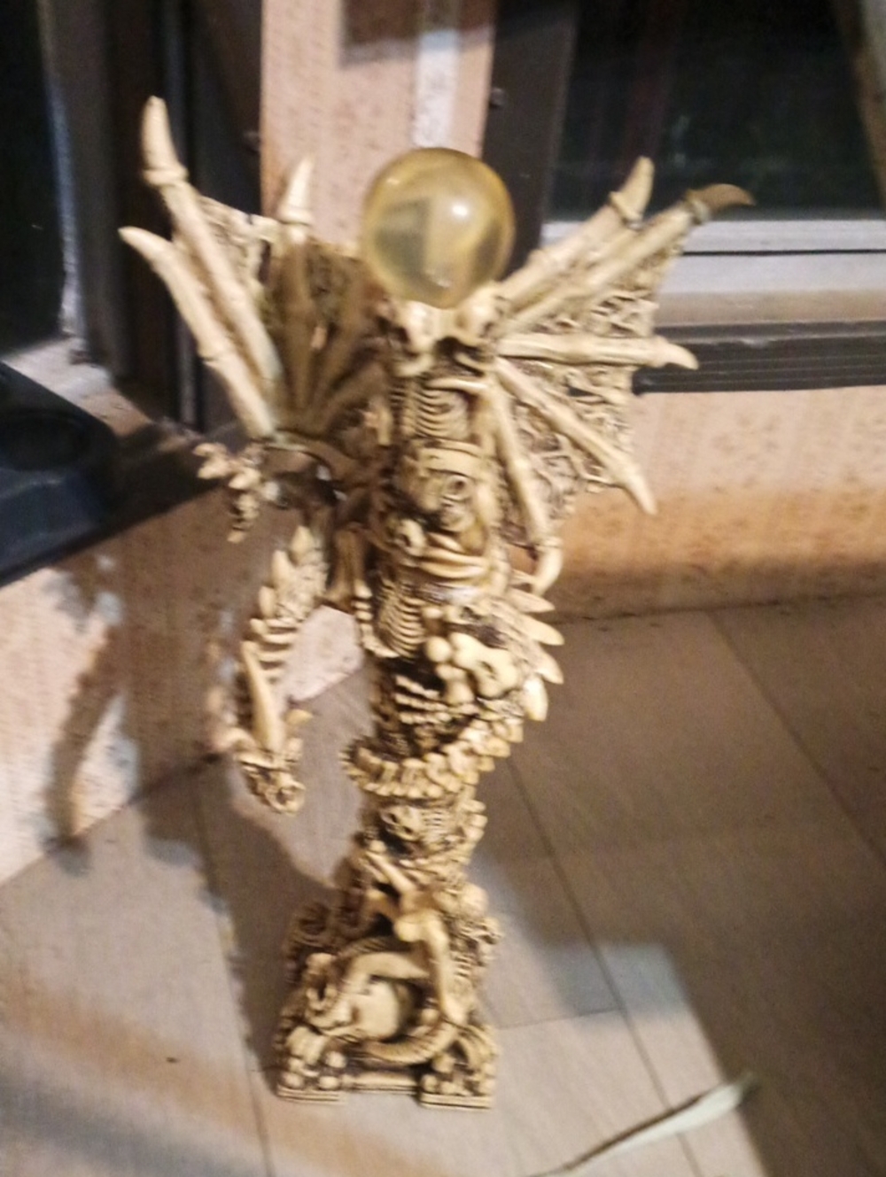 Ivory Dragon Sculpture Crystal Orb Home Art Statue